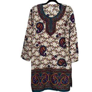 Ocean  Breeze Floral Paisley Tunic Dress 100% Polyester Size XL